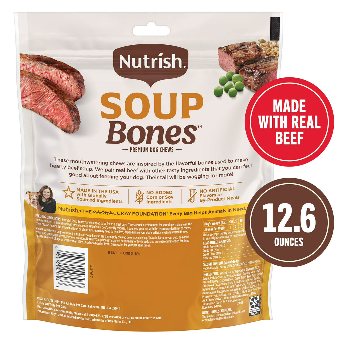 Nutrish Soup Bones Premium Dog Chews with Real Beef and Barley, 6 Chews (Rachael Ray)