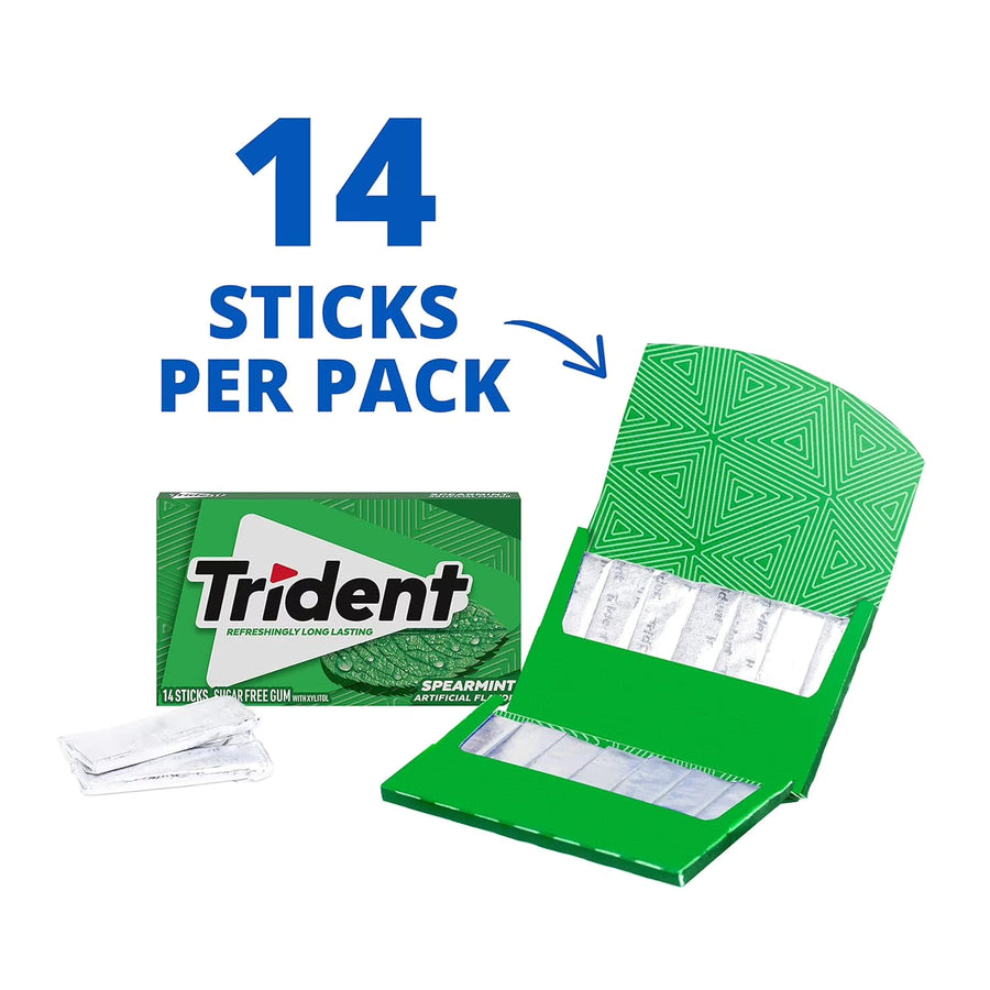 Trident Sugar Free Gum, Spearmint, 3 packs of 14 Pieces (42 Total Pieces)