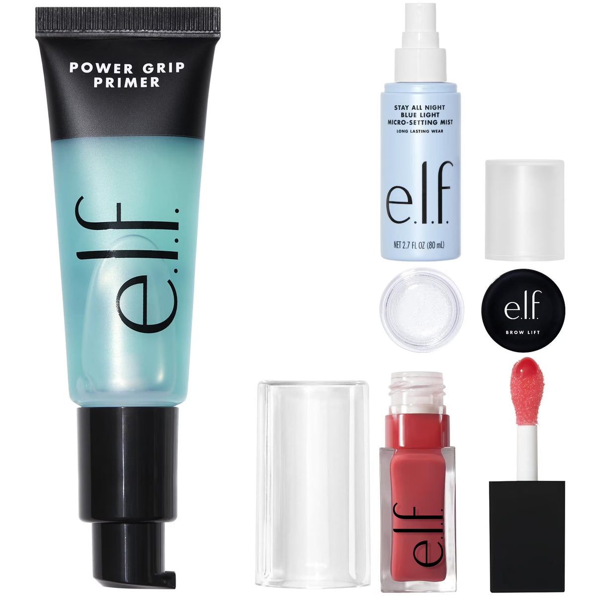 e.l.f. Power Grip Primer + Micro Setting Mist + Lip Oil + Brow Lift Bundle