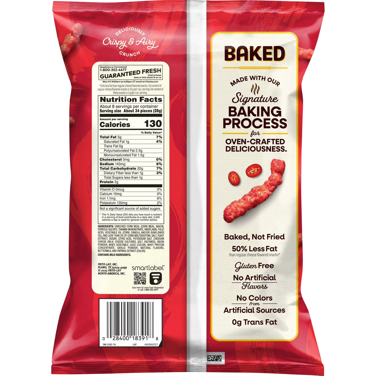 Baked Cheetos Crunchy 50% Less Fat Flamin’ Hot Cheese Flavored Snacks Bag, 7.625 oz