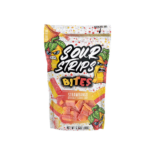 Sour Strips Bites Strawbango Flavored Chewy, Sour Candy Bag, 6.35 oz