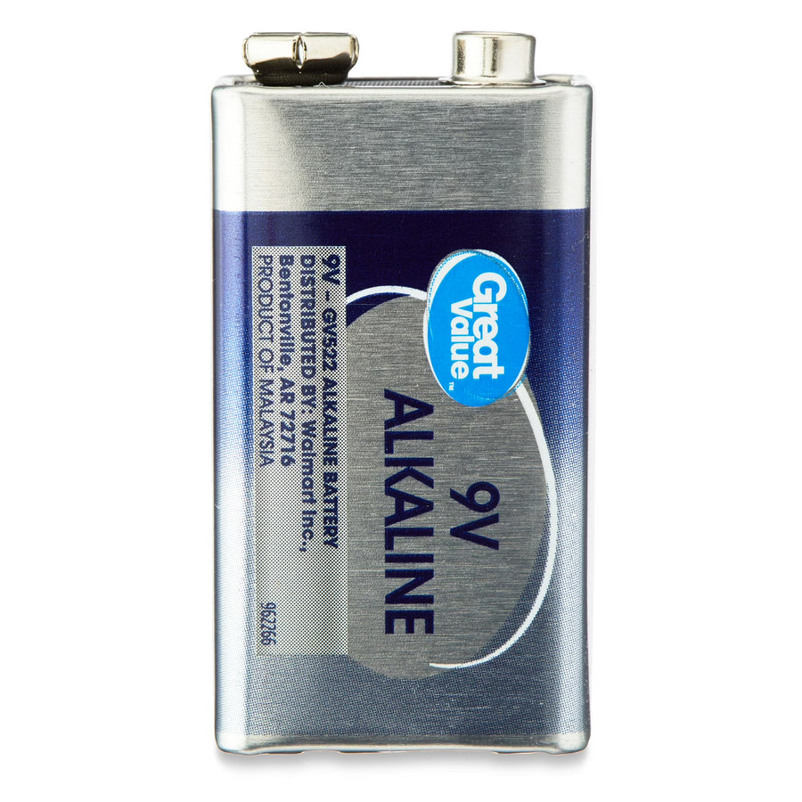 Great Value Alkaline 9 Volt Batteries, 2 Count (Plastic Free Packaging)