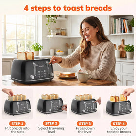 NICWIN 4 Slice Toaster, Extra Wide Slots Bread Toaster, Toast Shade Selector, Defrost & Reheat Functions for Kitchen Apartment Essentials, Black