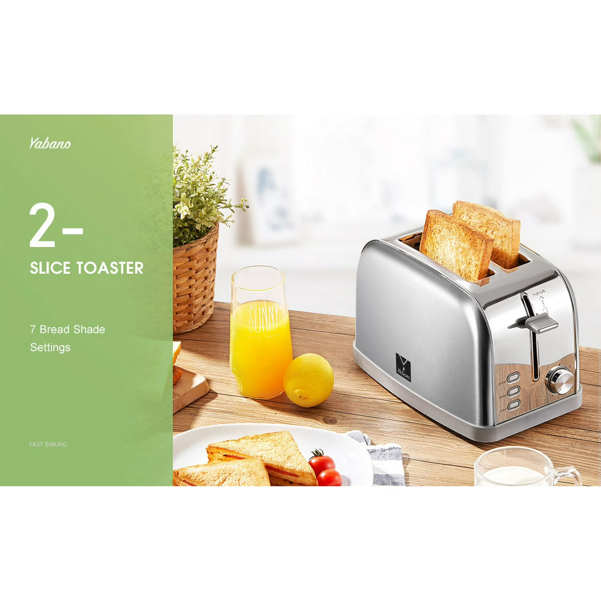 2 slice toaster, Retro Bagel Toaster Toaster with 7 Bread Shade Settings, 2 Extra Wide Slots, Defrost/Bagel/Cancel Function, Removable Crumb Tray, Stainless Steel Toaster by Yabano, Silver