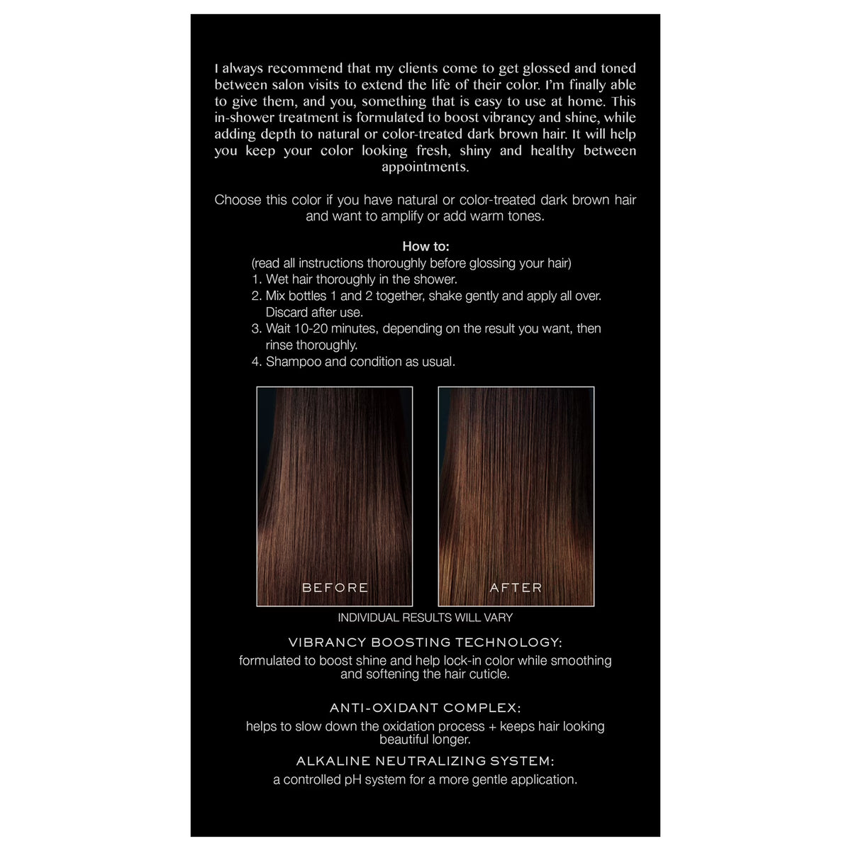 Kristin Ess Hair Gloss in Chocolate Cosmo Dark Golden Brown - 4 Week Semi Permanent Hair Color for Women - Shine - Hair Dye Glaze