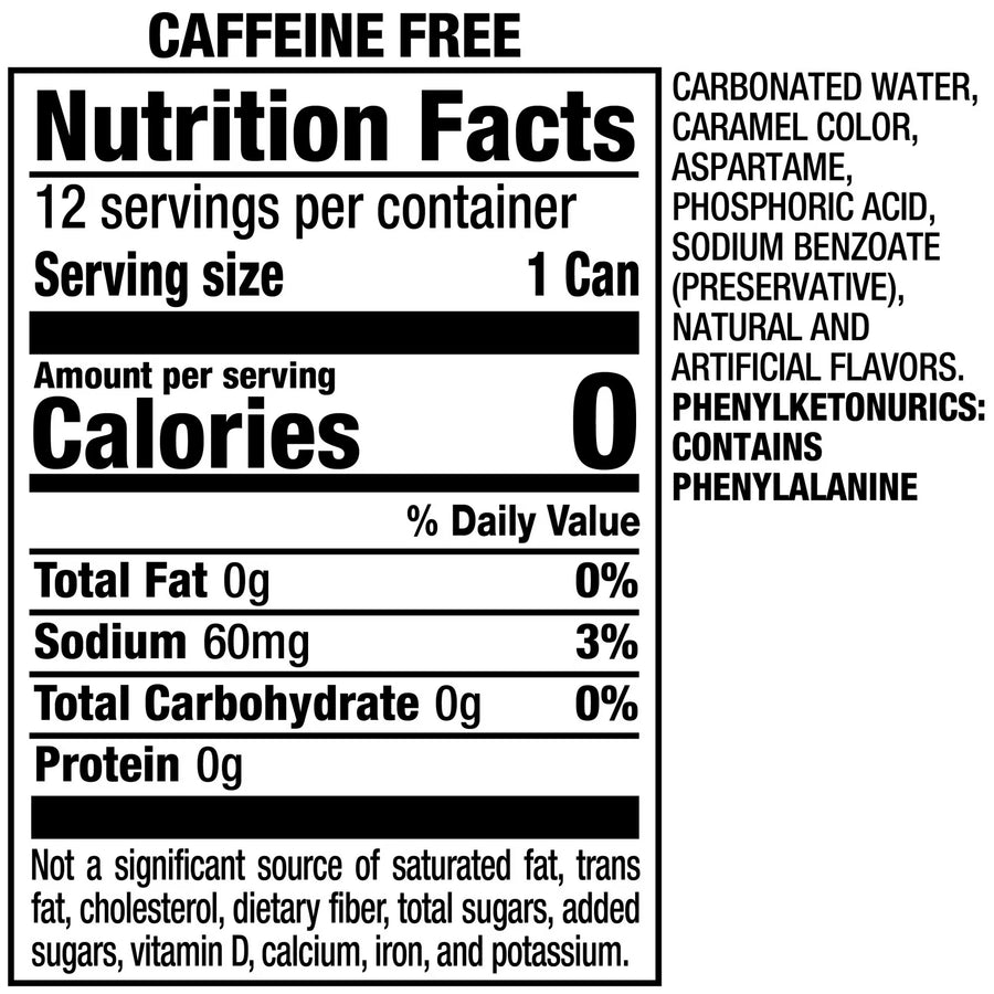 Diet Dr Pepper Caffeine Free Soda Pop, 12 fl oz, 12 Pack Cans