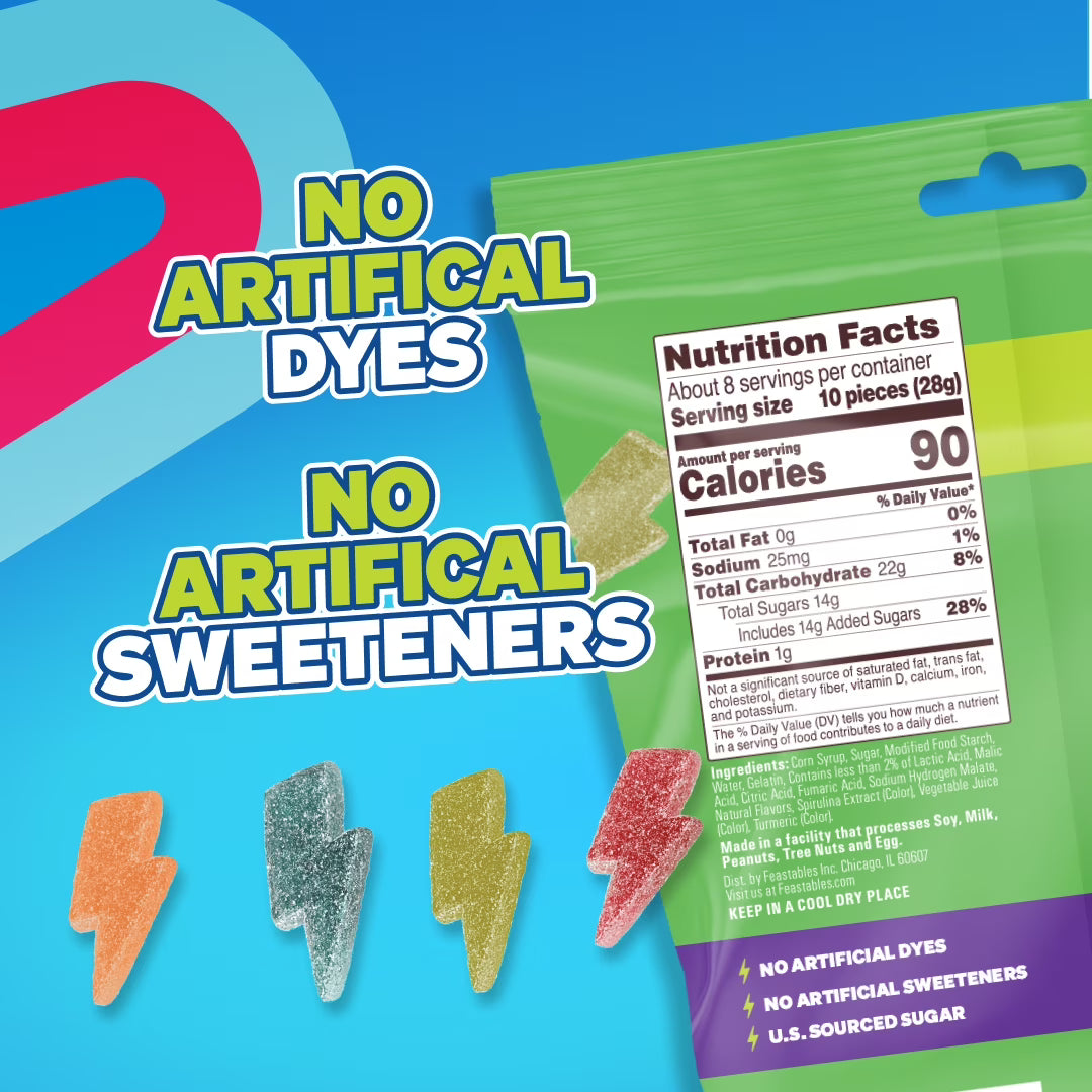 Feastables MrBeast Sour Strikes, Assorted Flavor Sour Gummy Candy, 7.5 oz Bag