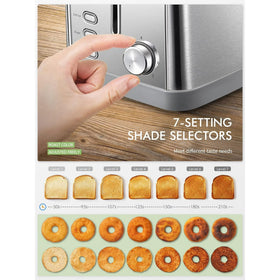 2 slice toaster, Retro Bagel Toaster Toaster with 7 Bread Shade Settings, 2 Extra Wide Slots, Defrost/Bagel/Cancel Function, Removable Crumb Tray, Stainless Steel Toaster by Yabano, Silver