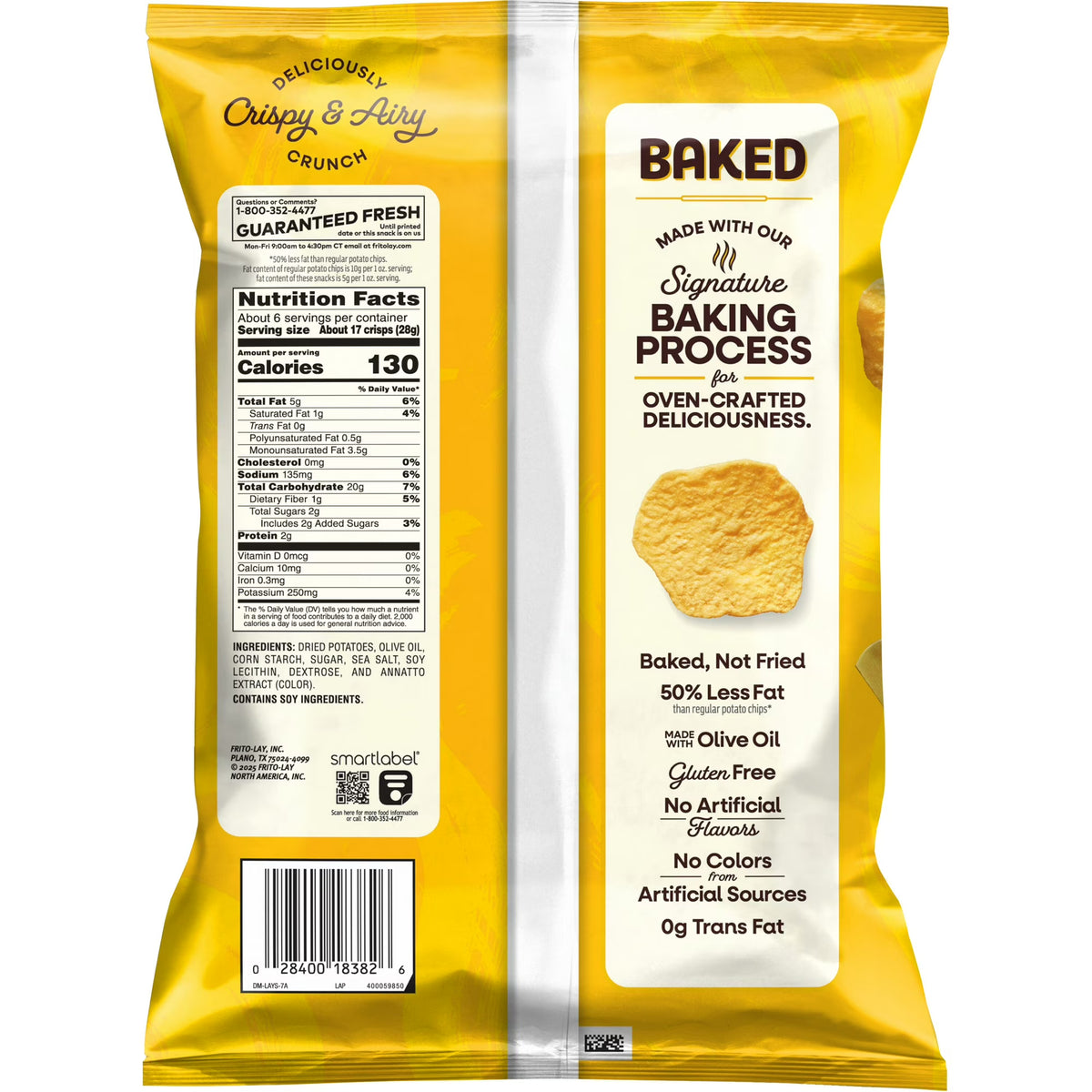 Baked Lay’s 50% Less Fat Original Potato Chips Bag, 6.25 oz