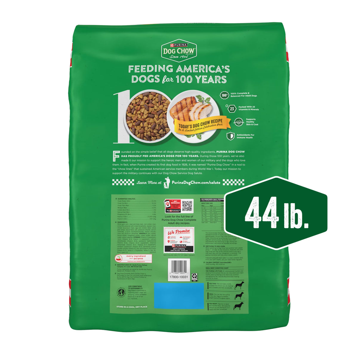 Purina Dog Chow Complete, Dry Dog Food for Adult Dogs High Protein, Real Chicken, 44 lb Bag